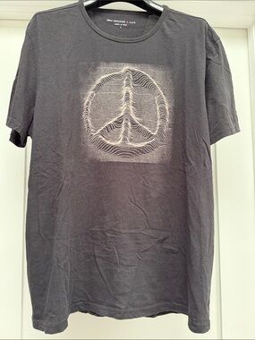 John Varvatos Black Short-Sleeve Tee with White Peace Line Graphic